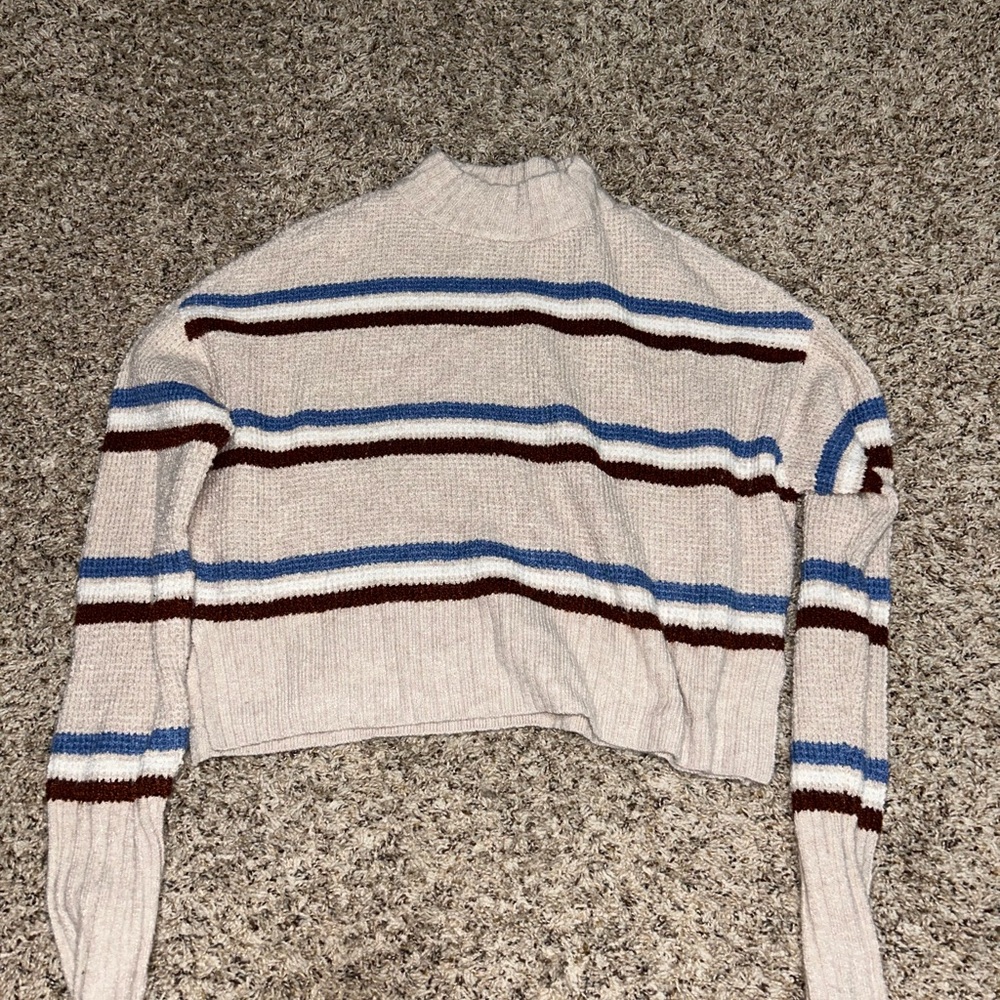 Arizona Jean Company Women's Cowl Neck Sweater - Cream, Blue, and Brown